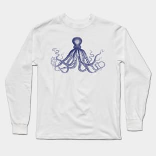 Octopus | Vintage Octopus | Tentacles | Sea Creatures | Nautical | Ocean | Sea | Beach | Navy Blue | Long Sleeve T-Shirt